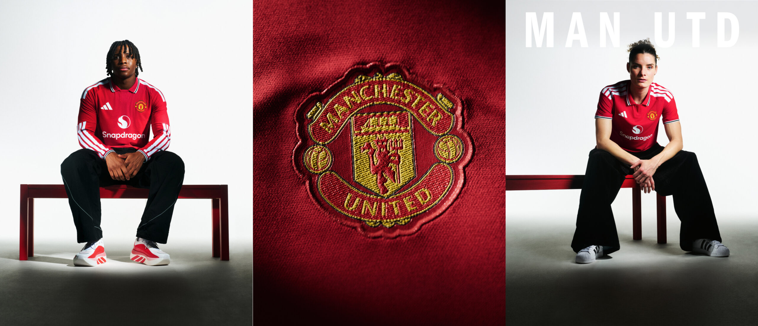 Visual mit Manchester United Spielern, die das neue Manchester United 26/27 Heimtrikot tragen