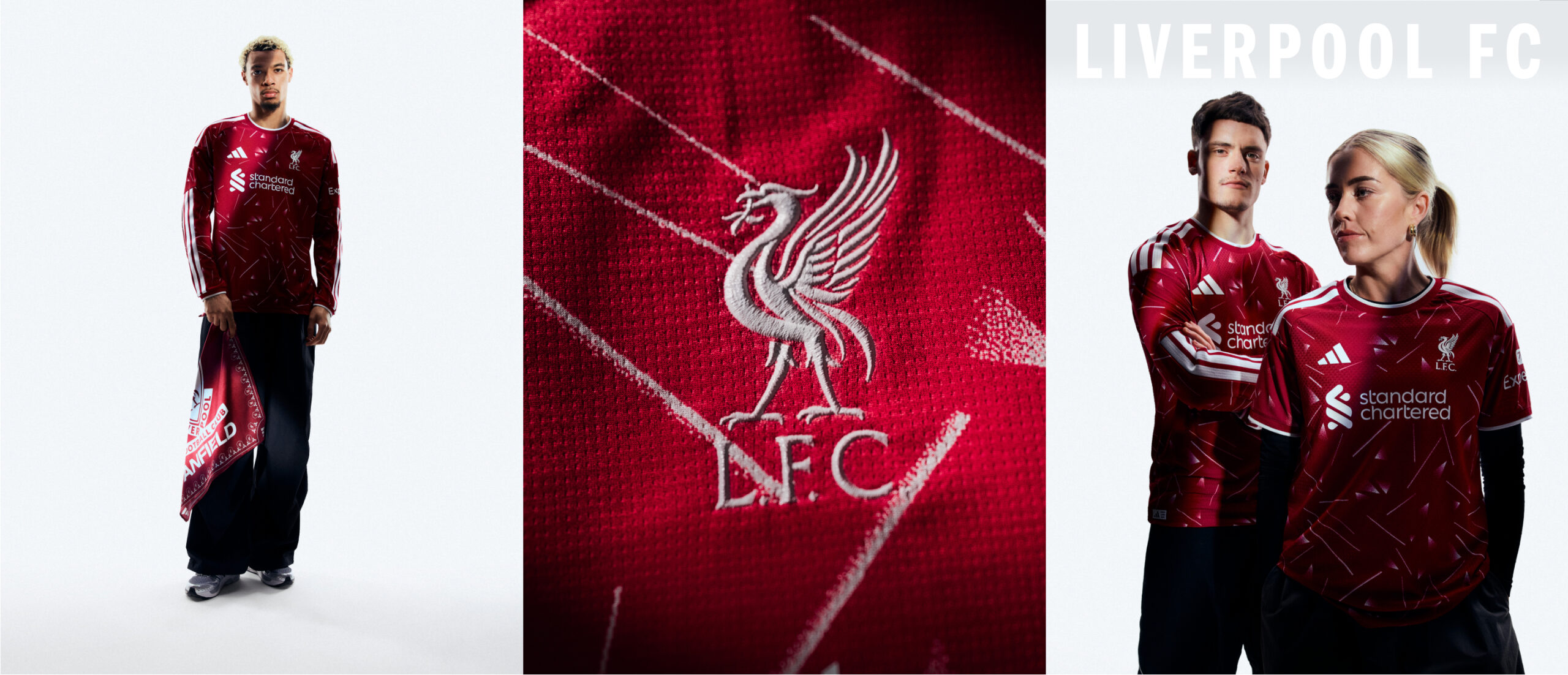 Visual mit Liverpool-Spielern, die das neue Liverpool 26/27 Heimtrikot tragen