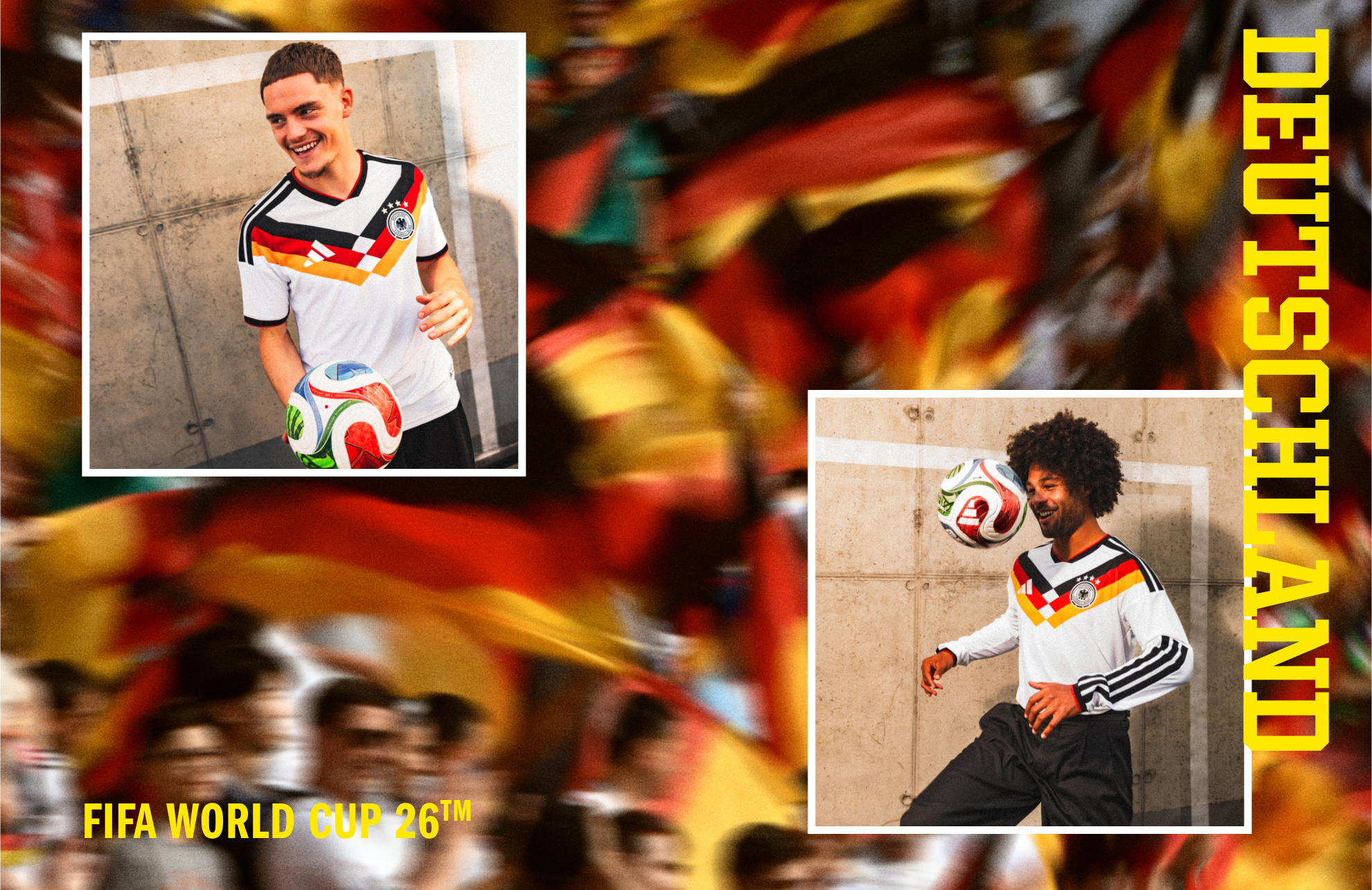 Visuelle Komposition mit Flo Wirtz im Deutschland FIFA Weltmeisterschaft 26™ Heimtrikot